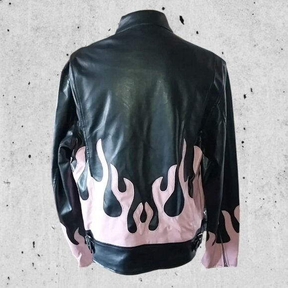 Diamond Plate Womens Leather Style Jacket. Black With Pink Flames. Size 2X - Picture 3 of 5